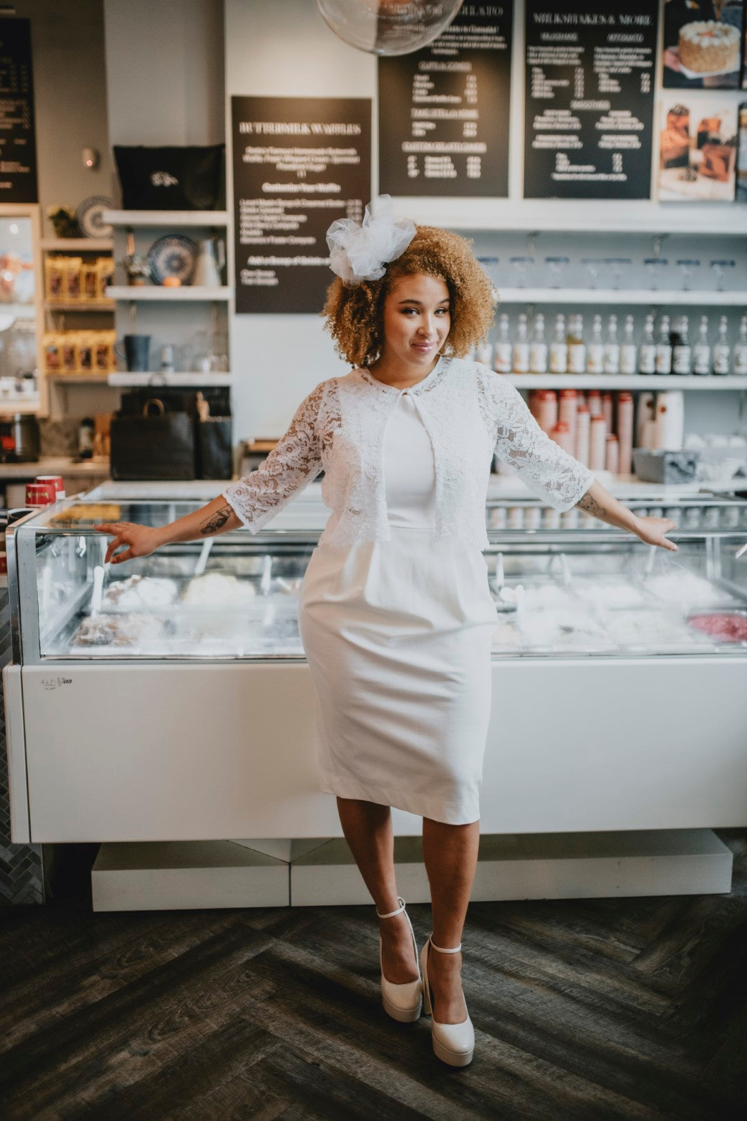 bridal lace cover-up jacket, made in Ottawa