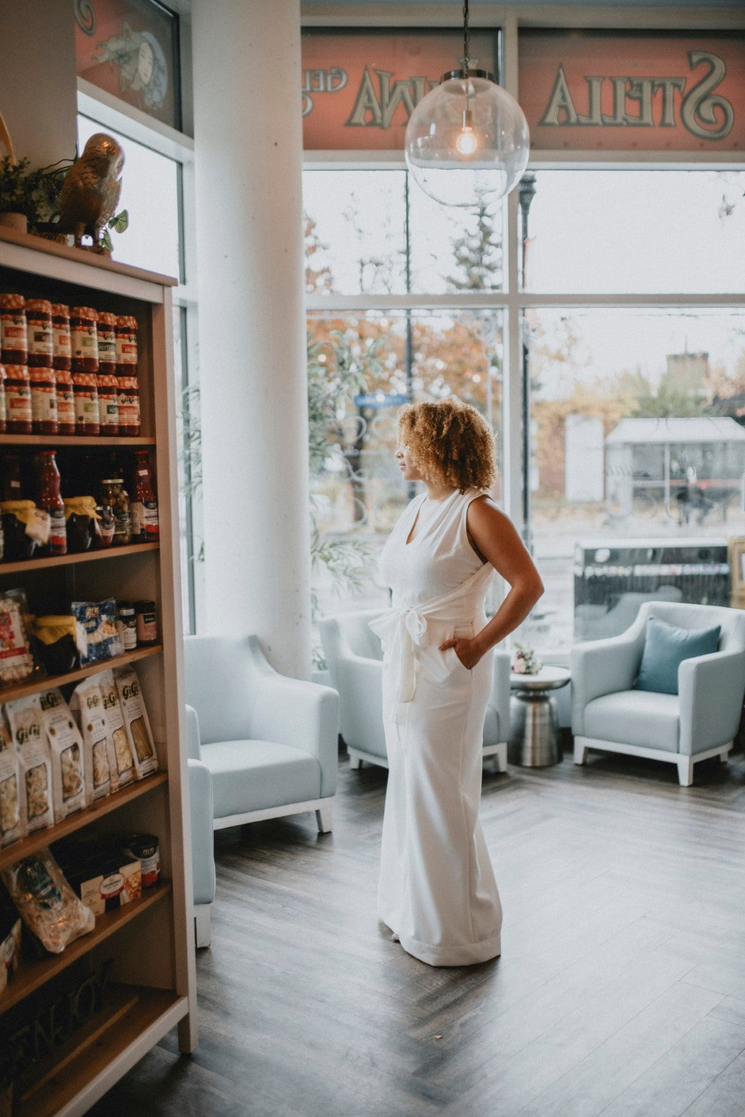 Casual wedding look, wrap top made in Ottawa