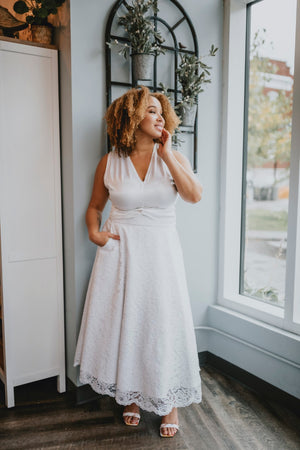 Casual wedding dress look with white skirt. Made in Ottawa