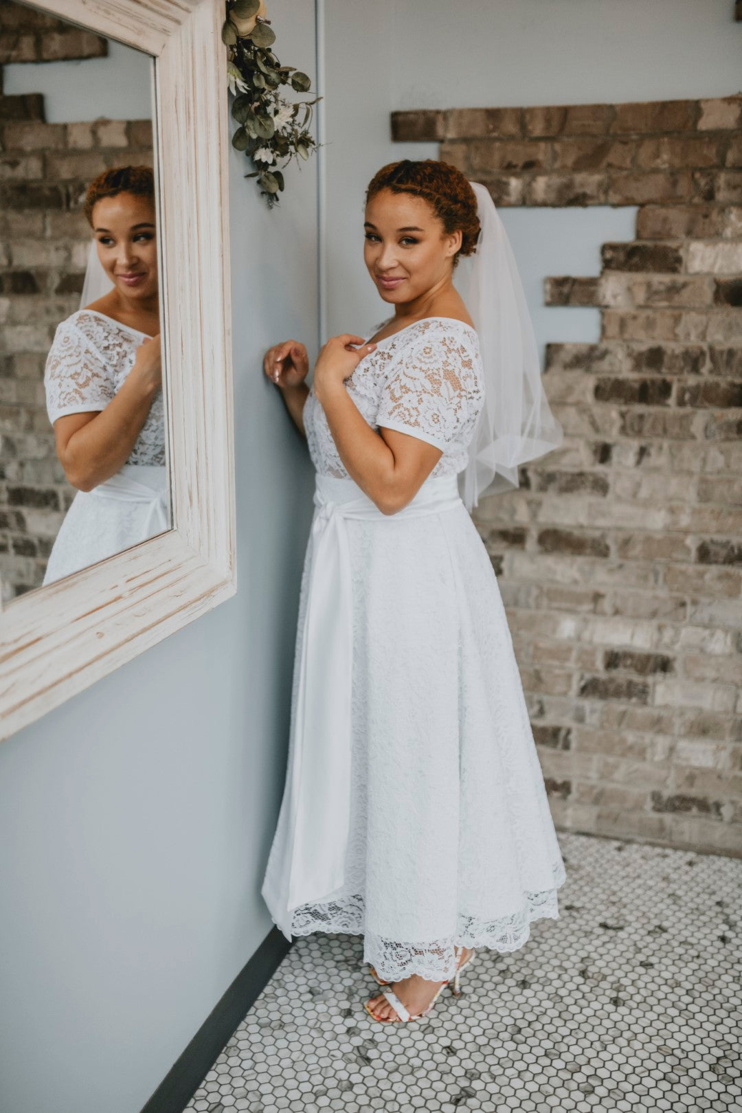 Casual wedding dress look with white skirt. Made in Ottawa