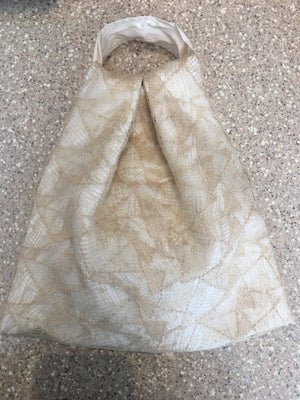 Beige Shantung silk purse with gold sequin overlay