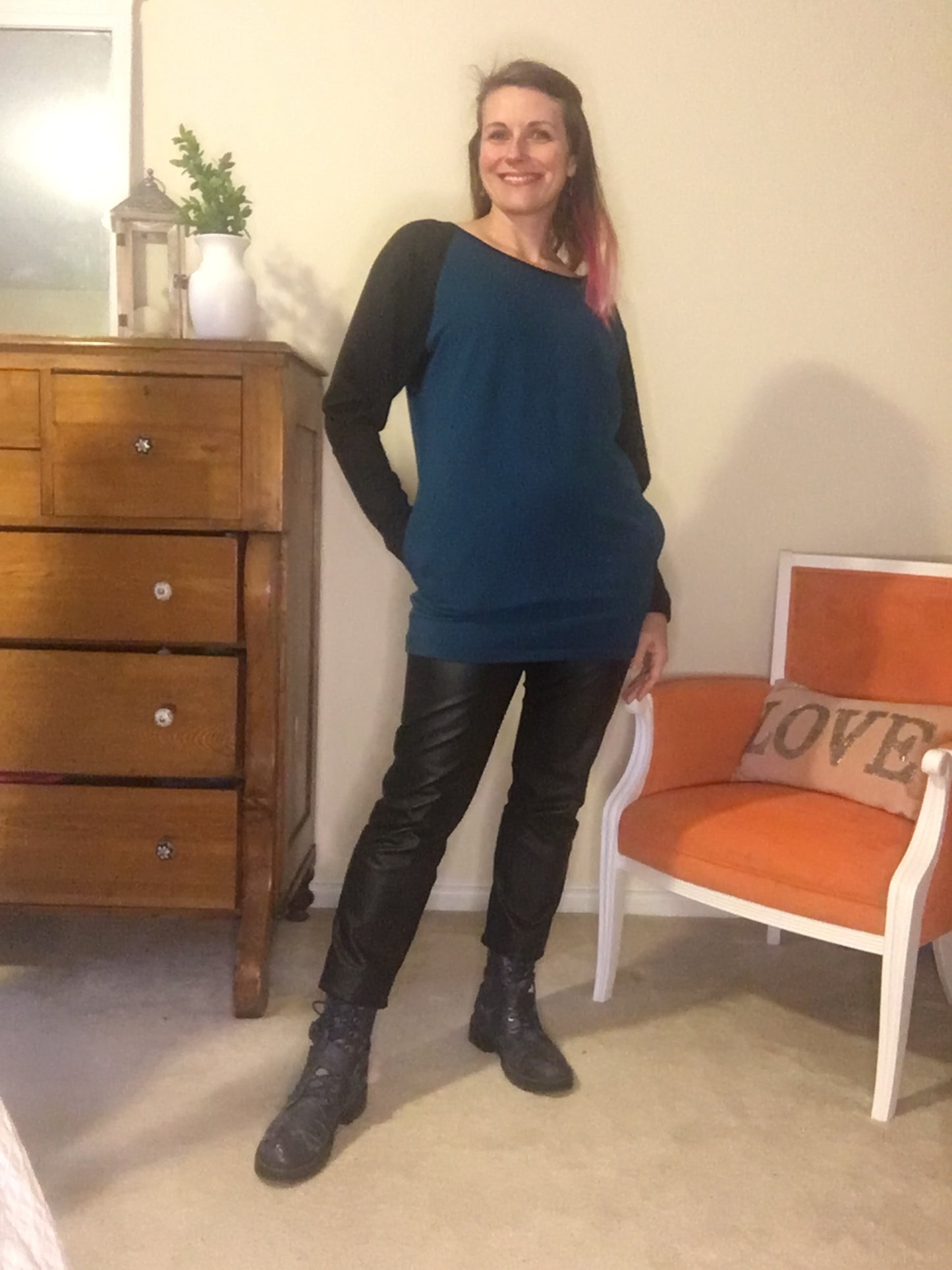 Teal/black Sabine tunic with black leatherette Kissin pants